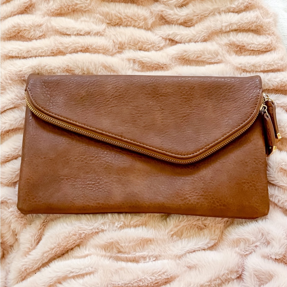 Faux Leather Envelope Clutch with removable Shoulder Chain